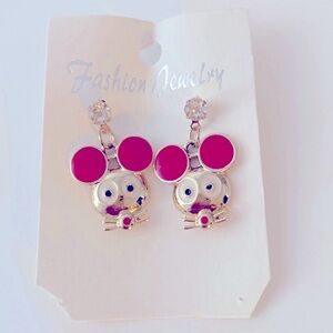 Mouse earrings with rhinestone at top